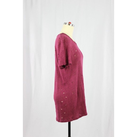 IRO Clay Burgundy 100% Linen Jersey Distressed Holes Crew Neck T-Shirt, Size S - Picture 5 of 13